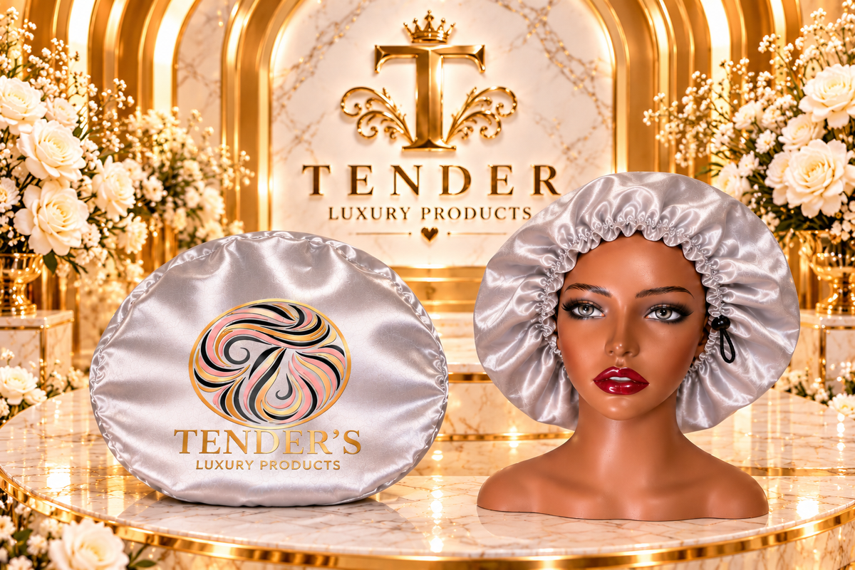 Tender Luxury Hair Silver Satin Bonnet with Adjustable Drawstring